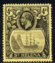 St Helena 1922-37 KG5 Badge Script 4d single with variety top 3 lines of shading broken above rock, (stamp 2) mtd mint SG 92var, stamps on , stamps on  kg5 , stamps on ships, stamps on 