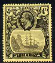 St Helena 1922-37 KG5 Badge Script 4d single with variety 'top 3 lines of shading broken above rock', (stamp 2) mtd mint SG 92var, stamps on , stamps on  stamps on , stamps on  stamps on  kg5 , stamps on  stamps on ships, stamps on  stamps on 