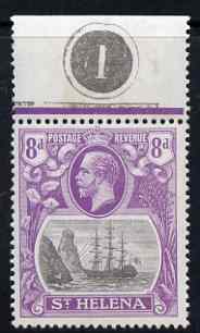 St Helena 1922-37 KG5 Badge Script 8d marginal single with variety 'top 3 lines of shading broken above rock', (stamp 2) unmounted mint SG 105var, stamps on , stamps on  kg5 , stamps on ships, stamps on 