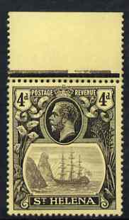 St Helena 1922-37 KG5 Badge Script 4d marginal single with variety Top frame & 4 lines of shading broken at right, (stamp 4) unmounted mint SG 92var, stamps on , stamps on  kg5 , stamps on ships, stamps on 