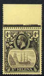 St Helena 1922-37 KG5 Badge Script 4d marginal single with variety 'Top frame & 4 lines of shading broken at right', (stamp 4) unmounted mint SG 92var, stamps on , stamps on  stamps on , stamps on  stamps on  kg5 , stamps on  stamps on ships, stamps on  stamps on 