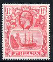 St Helena 1922-37 KG5 Badge Script 1.5d rose-red single with variety Top frameline broken above & to right of rock, (stamp 8) also shows massive frame variety damage to f..., stamps on , stamps on  kg5 , stamps on ships, stamps on 