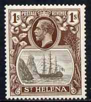 St Helena 1922-37 KG5 Badge Script 1s single with frame variety 'Inner left frame line broken at top' (stamp 18?) mtd mint SG 106var, stamps on , stamps on  stamps on , stamps on  stamps on  kg5 , stamps on  stamps on ships, stamps on  stamps on 