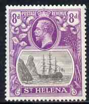 St Helena 1922-37 KG5 Badge Script 8d single with variety 'Bottom vignette frame line broken at left, thinned at centre and left frame line weak at top of rock' (stamp 20) mtd mint SG 105var, stamps on , stamps on  stamps on , stamps on  stamps on  kg5 , stamps on  stamps on ships, stamps on  stamps on 