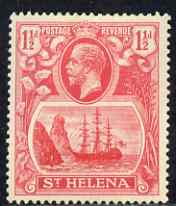 St Helena 1922-37 KG5 Badge Script 1.5d rose-red single with variety 'Bottom vignette frame line broken at left, thinned at centre and left frame line weak at top of rock' (stamp 20) mtd mint SG 99var, stamps on , stamps on  stamps on , stamps on  stamps on  kg5 , stamps on  stamps on ships, stamps on  stamps on 