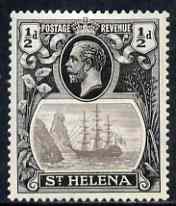 St Helena 1922-37 KG5 Badge Script 1/2d single with variety 'Bottom vignette frame line broken at left, thinned at centre and left frame line weak at top of rock' (stamp 20) mtd mint SG 97var, stamps on , stamps on  stamps on , stamps on  stamps on  kg5 , stamps on  stamps on ships, stamps on  stamps on 