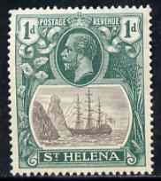 St Helena 1922-37 KG5 Badge Script 1d single with variety Bottom vignette frame line broken at left, thinned at centre and left frame line weak at top of rock (stamp 20) ..., stamps on , stamps on  kg5 , stamps on ships, stamps on 