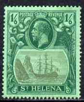 St Helena 1922-37 KG5 Badge Script 1s6d single with variety 'Bottom vignette frame line broken at left, thinned at centre and left frame line weak at top of rock' (stamp 20) mtd mint SG 107var, stamps on , stamps on  stamps on , stamps on  stamps on  kg5 , stamps on  stamps on ships, stamps on  stamps on 