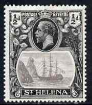 St Helena 1922-37 KG5 Badge Script 1/2d single with variety 'Bottom vignette frame line broken twice' (stamp 24) mtd mint SG 97var, stamps on , stamps on  stamps on , stamps on  stamps on  kg5 , stamps on  stamps on ships, stamps on  stamps on 