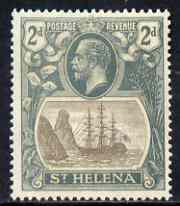 St Helena 1922-37 KG5 Badge Script 2d single with variety Bottom vignette frame line broken twice (stamp 24) mtd mint SG 100var, stamps on , stamps on  kg5 , stamps on ships, stamps on 
