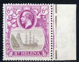 St Helena 1922-37 KG5 Badge Script 6d marginal single with variety Bottom vignette frame line broken twice (stamp 24) stamp unmounted mint SG 104var, stamps on , stamps on  kg5 , stamps on ships, stamps on 