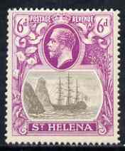 St Helena 1922-37 KG5 Badge Script 6d single with variety Bottom vignette frame line broken twice (stamp 24) mtd mint SG 104var, stamps on , stamps on  kg5 , stamps on ships, stamps on 