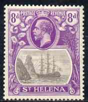 St Helena 1922-37 KG5 Badge Script 8d single with variety Bottom vignette frame line broken twice (stamp 24) mtd mint SG 105var, stamps on , stamps on  kg5 , stamps on ships, stamps on 