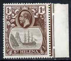 St Helena 1922-37 KG5 Badge Script 1s marginal single with variety 'Bottom vignette frame line broken twice' (stamp 24) mtd mint SG 106var, stamps on , stamps on  stamps on , stamps on  stamps on  kg5 , stamps on  stamps on ships, stamps on  stamps on 
