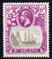 St Helena 1922-37 KG5 Badge Script 6d single with variety 'Right vignette frame line dented' (stamp 27) mtd mint SG 104var, stamps on , stamps on  stamps on , stamps on  stamps on  kg5 , stamps on  stamps on ships, stamps on  stamps on 