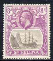 St Helena 1922-37 KG5 Badge Script 8d single with variety 'Top vignette frame line broken, Scratch across 3 lines of shading in front of rock and thin scratch through hull' (stamp 29) mtd mint SG 105var, stamps on , stamps on  stamps on , stamps on  stamps on  kg5 , stamps on  stamps on ships, stamps on  stamps on 