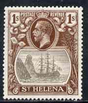 St Helena 1922-37 KG5 Badge Script 1s single with variety '11th line of shading broken to right of mizzen mast and rope broken at top of mizzen peak' (stamp 32) mtd mint SG 106var, stamps on , stamps on  stamps on , stamps on  stamps on  kg5 , stamps on  stamps on ships, stamps on  stamps on 