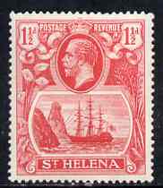 St Helena 1922-37 KG5 Badge Script 1.5d rose-red single with variety '11th line of shading broken to right of mizzen mast and rope broken at top of mizzen peak' (stamp 32) mtd mint SG 99var, stamps on , stamps on  stamps on , stamps on  stamps on  kg5 , stamps on  stamps on ships, stamps on  stamps on 