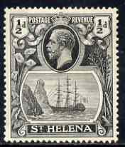St Helena 1922-37 KG5 Badge Script 1/2d single with variety Left vignette frame broken at centre, 8th line of shading broken by mizzen mast & 18th line damaged at right (..., stamps on , stamps on  kg5 , stamps on ships, stamps on 