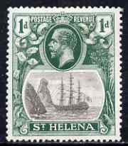 St Helena 1922-37 KG5 Badge Script 1d single with variety 'Left vignette frame broken at centre, 8th line of shading broken by mizzen mast & 18th line damaged at right' (stamp 48) mtd mint SG 98var, stamps on , stamps on  stamps on , stamps on  stamps on  kg5 , stamps on  stamps on ships, stamps on  stamps on 