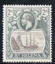 St Helena 1922-37 KG5 Badge Script 2d single with variety 'Left vignette frame broken at centre, 8th line of shading broken by mizzen mast & 18th line damaged at right' (stamp 48) mtd mint SG 100var, stamps on , stamps on  stamps on , stamps on  stamps on  kg5 , stamps on  stamps on ships, stamps on  stamps on 