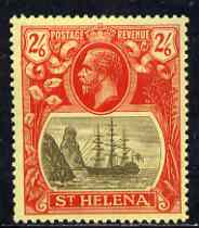 St Helena 1922-37 KG5 Badge Script 2s6d single with variety Left vignette frame broken at centre, 8th line of shading broken by mizzen mast & 18th line damaged at right (..., stamps on , stamps on  kg5 , stamps on ships, stamps on 