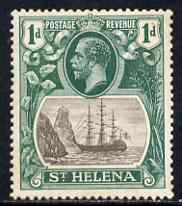 St Helena 1922-37 KG5 Badge Script 1d single with variety 'Cleft rock' (stamp 49) mtd mint with some foxing SG 98c, stamps on , stamps on  kg5 , stamps on ships, stamps on 