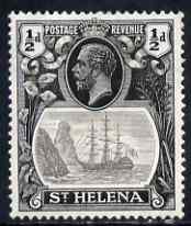 St Helena 1922-37 KG5 Badge Script 1/2d single with variety '8th line of shading broken right of rock' (stamp 50) mtd mint SG 97var, stamps on , stamps on  stamps on , stamps on  stamps on  kg5 , stamps on  stamps on ships, stamps on  stamps on 