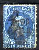 St Helena 1861 QV PB 6d blue rough cut perfs with black cork cancel, SG2a cat \A3130, stamps on , stamps on  qv , stamps on 