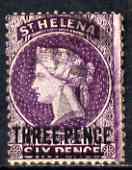 St Helena 1864-73 QV Crown CC P14 x 12.5 3d purple used SG23, stamps on , stamps on  qv , stamps on 
