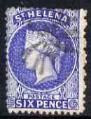 St Helena 1864-73 QV Crown CC P12.5 6d ultramarine used with cork cancel SG16a, stamps on , stamps on  qv , stamps on 