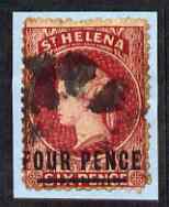 St Helena 1864-73 QV Crown CC P12.5 4d carmine (thick bar words 19mm) used SG15, stamps on , stamps on  qv , stamps on 