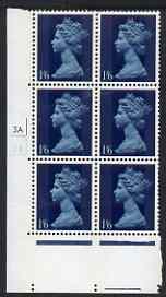 Great Britain 1967-70 Machin 1s6d cyl 3A2B block of 6 unmounted mint, stamps on 