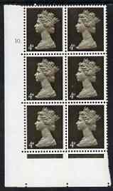 Great Britain 1967-70 Machin 4d sepia 2 bands cyl 10 dot block of 6 unmounted mint , stamps on 