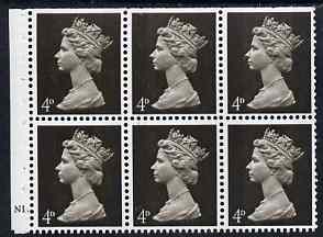 Great Britain 1967-70 Machin 4d sepia 2 bands booklet pane of 6 with cyl N1 dot unmounted mint, stamps on 