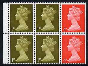 Great Britain 1967-79 Machin 1d/4d vermilion booklet pane of 6 unmounted mint (trimmed perfs), stamps on 