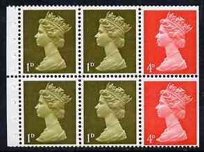 Great Britain 1967-79 Machin 1d/4d vermilion booklet pane of 6 unmounted mint (trimmed perfs), stamps on 