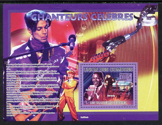 Comoro Islands 2009 Famous Singers perf s/sheet unmounted mint Michel BL493, stamps on , stamps on  stamps on personalities, stamps on  stamps on movies, stamps on  stamps on films, stamps on  stamps on cinema, stamps on  stamps on music, stamps on  stamps on elvis, stamps on  stamps on pops, stamps on  stamps on rock