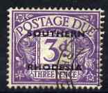 Southern Rhodesia 1951 Postage Due 3d violet used, SG D4, stamps on , stamps on  stamps on , stamps on  stamps on  kg6 , stamps on  stamps on 