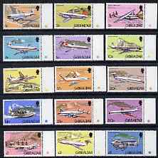 Gibraltar 1982 Aircraft complete set of 15 vals 1p to  unmounted mint SG 460-74, stamps on 