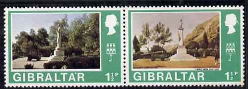 Gibraltar 1971 Views Old & New 1.5d se-tenant pair, one stamp with white dot between A & R unmounted mint, stamps on , stamps on  stamps on gibraltar 1971 views old & new 1.5d se-tenant pair, stamps on  stamps on  one stamp with white dot between a & r unmounted mint