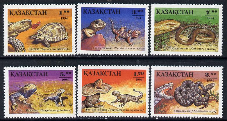 Kazakhstan 1994 Reptiles set of 6 unmounted mint, stamps on , stamps on  stamps on animals, stamps on  stamps on reptiles, stamps on  stamps on tortoise, stamps on  stamps on snakes, stamps on  stamps on snake, stamps on  stamps on snakes, stamps on  stamps on 