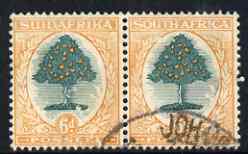 South Africa 1930-45 Orange Tree 6d horiz pair with upright wmk used SG47w, stamps on , stamps on  stamps on south africa 1930-45 orange tree 6d horiz pair with upright wmk used sg47w