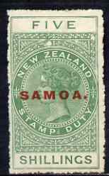 Samoa 1914-24 QV Postal Fiscal 5s green mtd mint (ragged perfs) SG124, stamps on , stamps on  qv , stamps on 