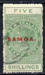 Samoa 1914-24 QV Postal Fiscal 5s green cds used (ragged perfs) SG124, stamps on , stamps on  stamps on , stamps on  stamps on  qv , stamps on  stamps on 