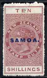 Samoa 1914-24 QV Postal Fiscal 10s maroon mtd mint (torn with ragged perfs) SG125, stamps on , stamps on  stamps on , stamps on  stamps on  qv , stamps on  stamps on 