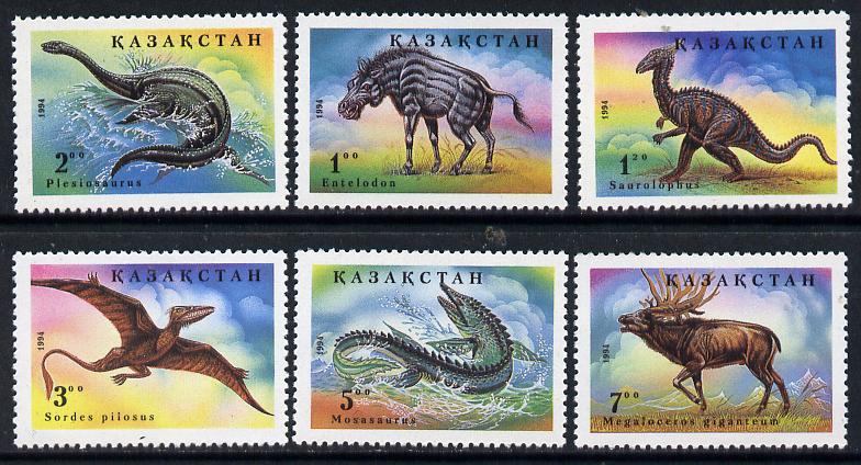 Kazakhstan 1994 Dinosaurs perf set of 6 unmounted mint, stamps on , stamps on  stamps on animals    dinosaurs