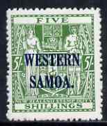 Samoa 1945-53 Arms Postal Fiscal 5s green mtd mint SG 208, stamps on 