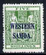 Samoa 1945-53 Arms Postal Fiscal 5s green mtd mint SG 208, stamps on , stamps on  stamps on samoa 1945-53 arms postal fiscal 5s green mtd mint sg 208