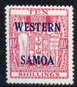 Samoa 1955 Arms Postal Fiscal 10s carmine lightly mounted SG 233, stamps on , stamps on  stamps on samoa 1955 arms postal fiscal 10s carmine lightly mounted sg 233